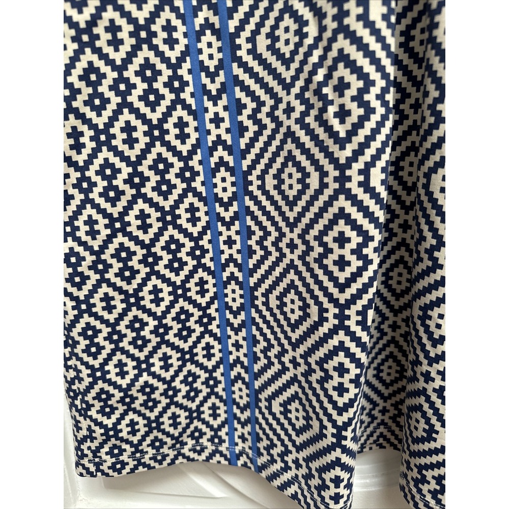 J. McLaughlin A Line V Neck 3/4 Sleeve Side Zip Dress Sz M Blue Geometric Nylon - Picture 6 of 10